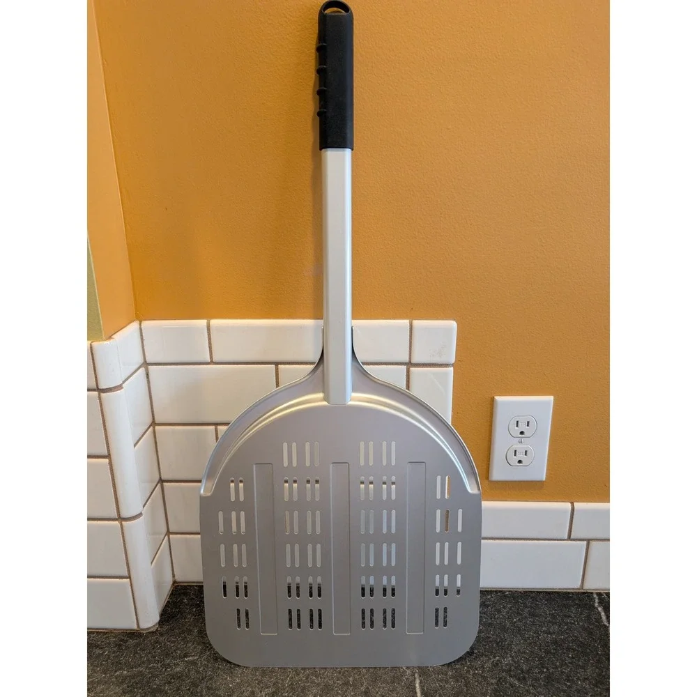 Leightszen Perforated Pizza Peel Anodized Aluminum 12 Inch Paddle Long Handle